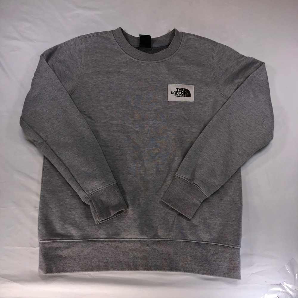 The North Face Womens Gray Crewneck Sweatshirt Logo Patch Fleece Pullover Size M